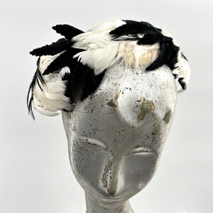 Vtg Black Feather Fascinator Hat Velvet Bow Netting Cocktail Gothic Formal